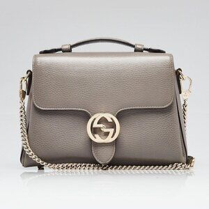 Gucci Grey Pebbled Leather Interlocking Top Handle Bag